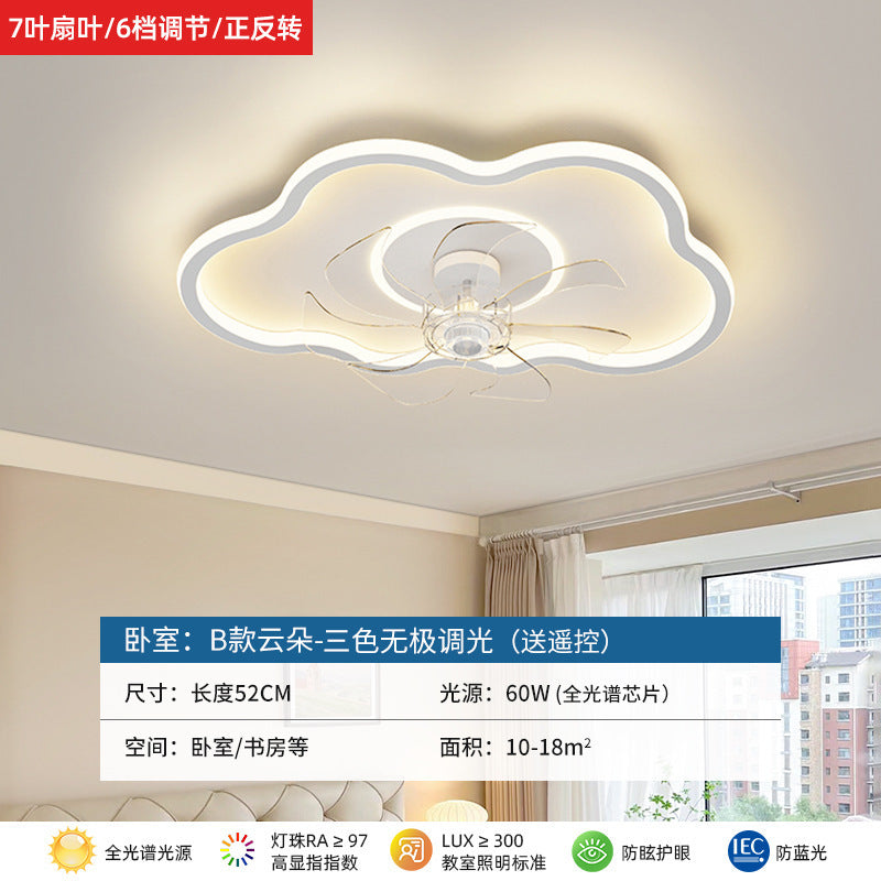 2025New Bedroom Ceiling Fan Light360Degree Rotating Airflow Energy-saving Eye Protection Cream Style Voice Control Lamp