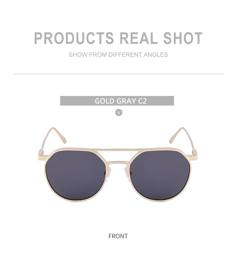 New Retro Oval Frame Glasses Metal Double Bridge Pilot Sunglasses Men's High-end Driving Sun Protection Sunglasses