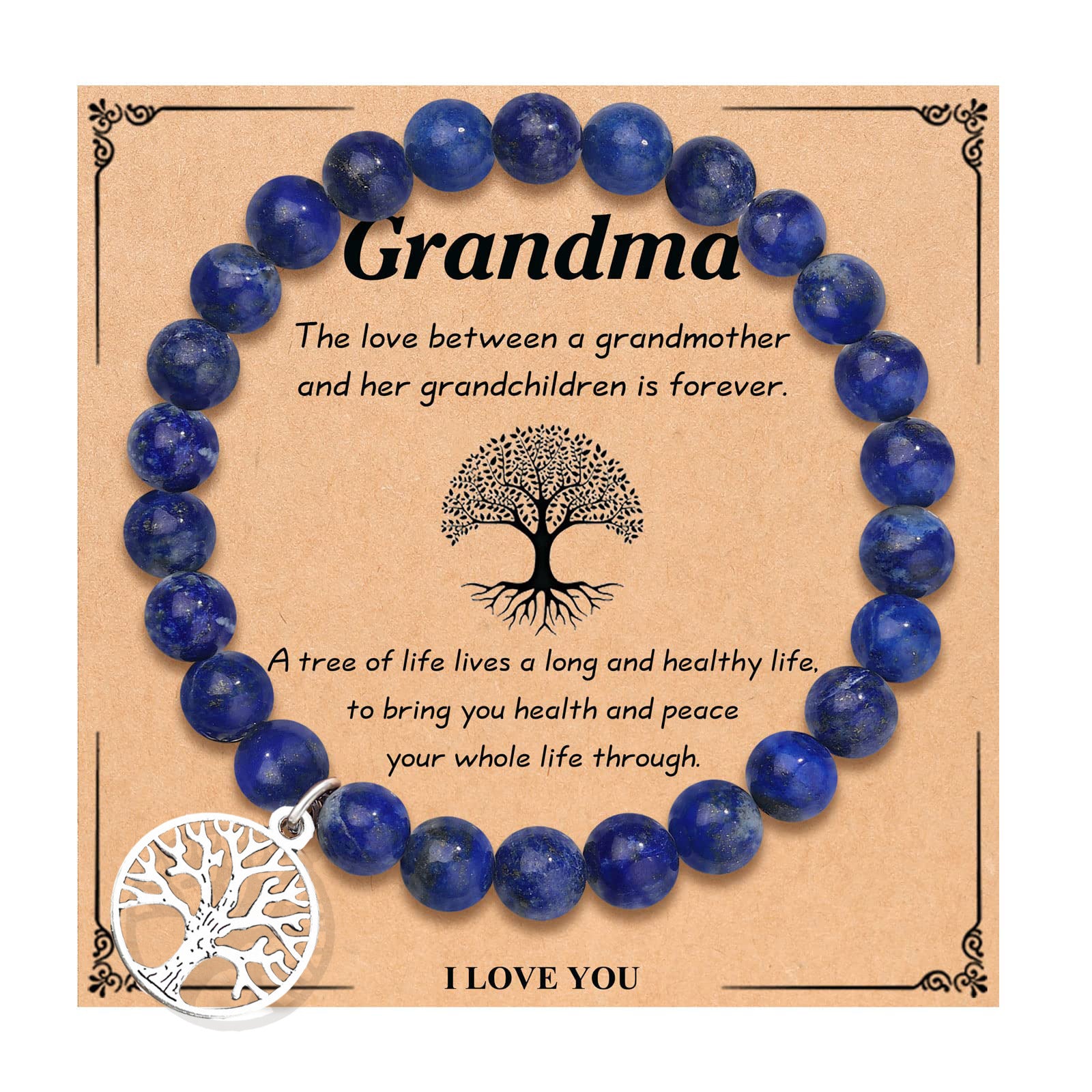 Lucky Tree Pendant Bracelet Natural Stone8mm Beaded Tree of Life Card Women's Lapis Lazuli Purple Agate Bracelet