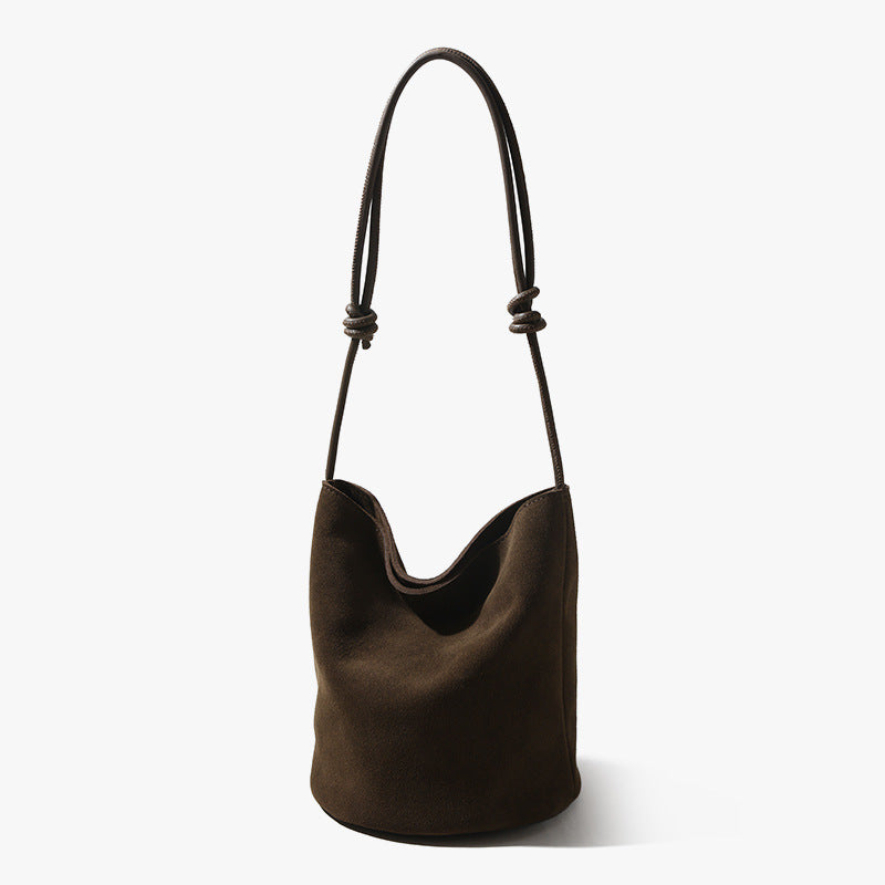 In Stock European and American Suede Underarm Bag for Women New Simple Casual Retro Matte Single Shoulder Crossbody Tote Bucket Bag