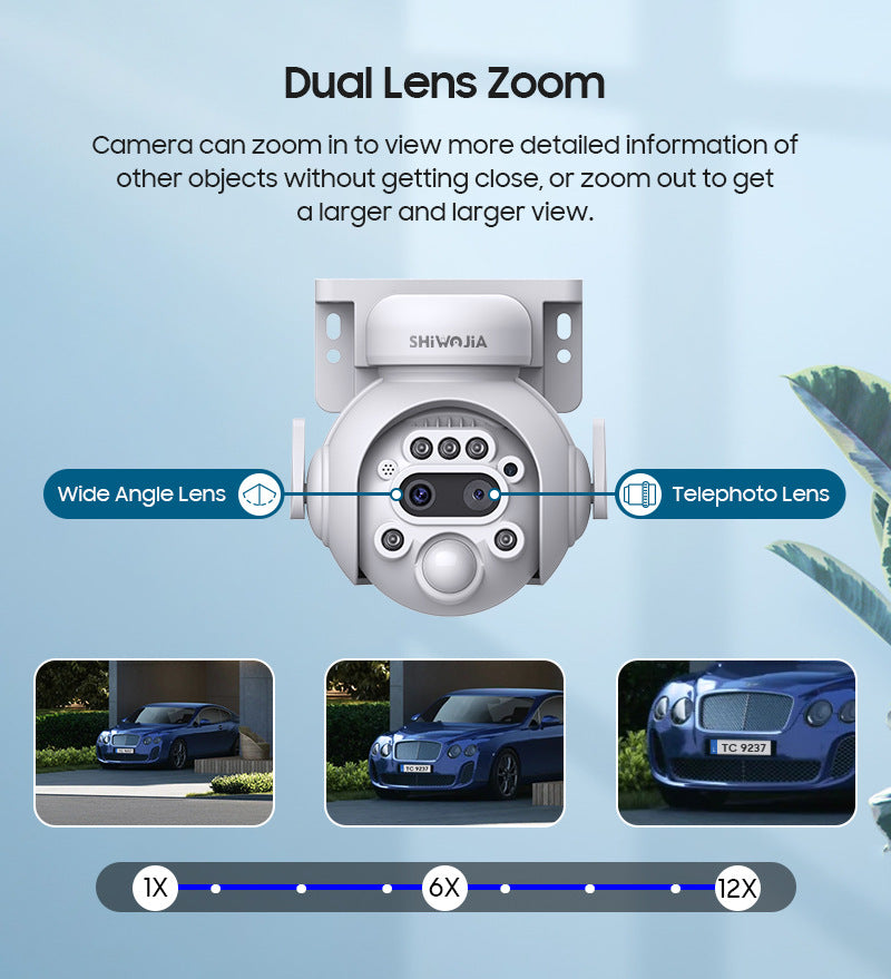 12Zoom6MP HD Garage Camera Outdoor4G Wireless infrared dual-lens remote warning camera