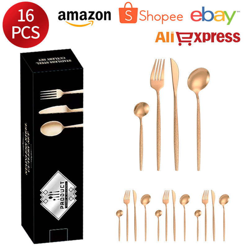 Stainless Steel Cutlery Western Knife Fork Spoon Restaurant Steak Knife Fork Hammer Pattern Portugal24Set