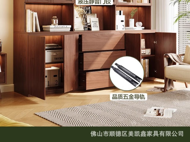 ENF Grade Oak Bookshelf Bookcase Floor-standing Storage Rack Living Room Wall-mounted Integrated Bookcase Storage Cabinet Organizer