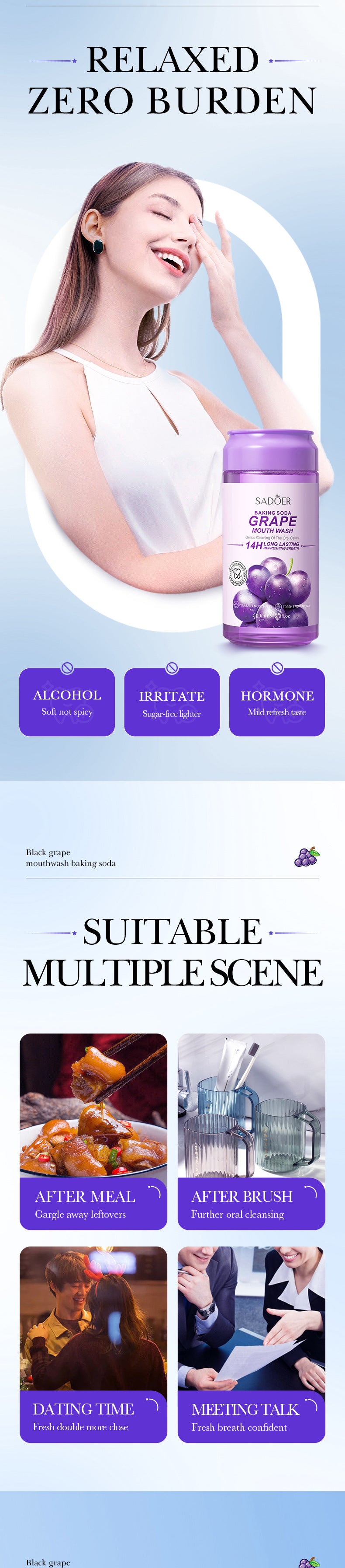 Fruit Mouthwash SADOER Fresh Orange Baking Soda Tooth Stain Remover Mouthwash Bottle Cross-Border Wholesale