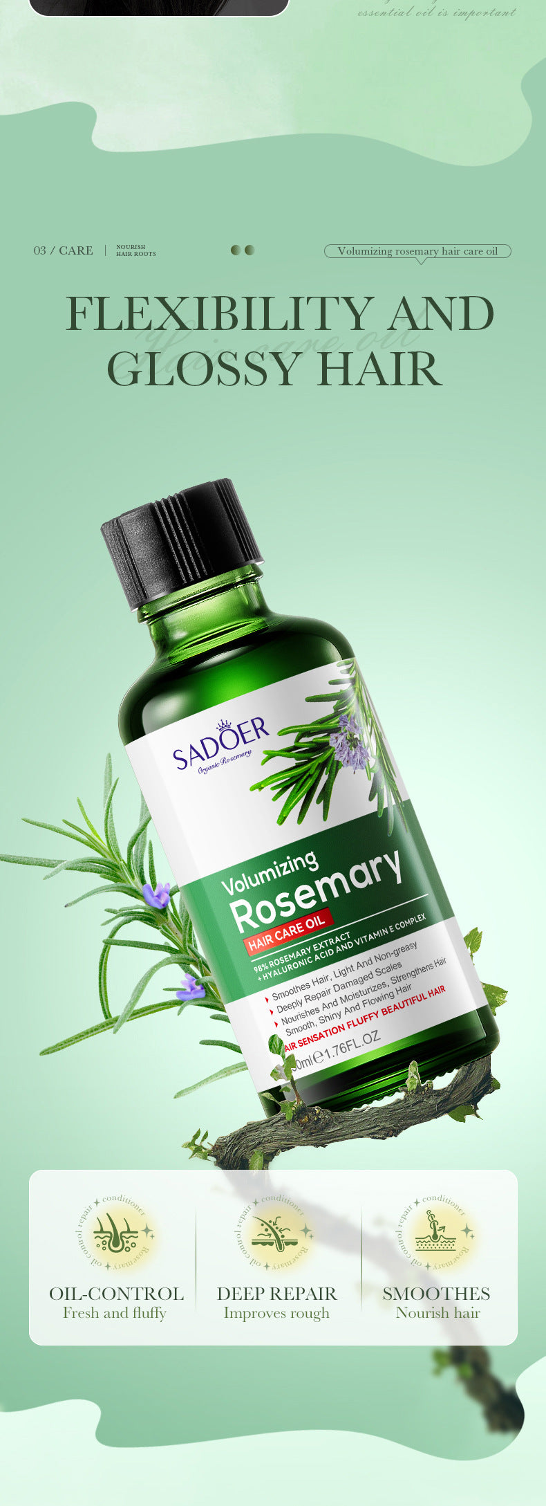 Rosemary Hair Care Essential Oil SADOER  foreign trade wholesale of essential oils for improving dry and frizzy hair