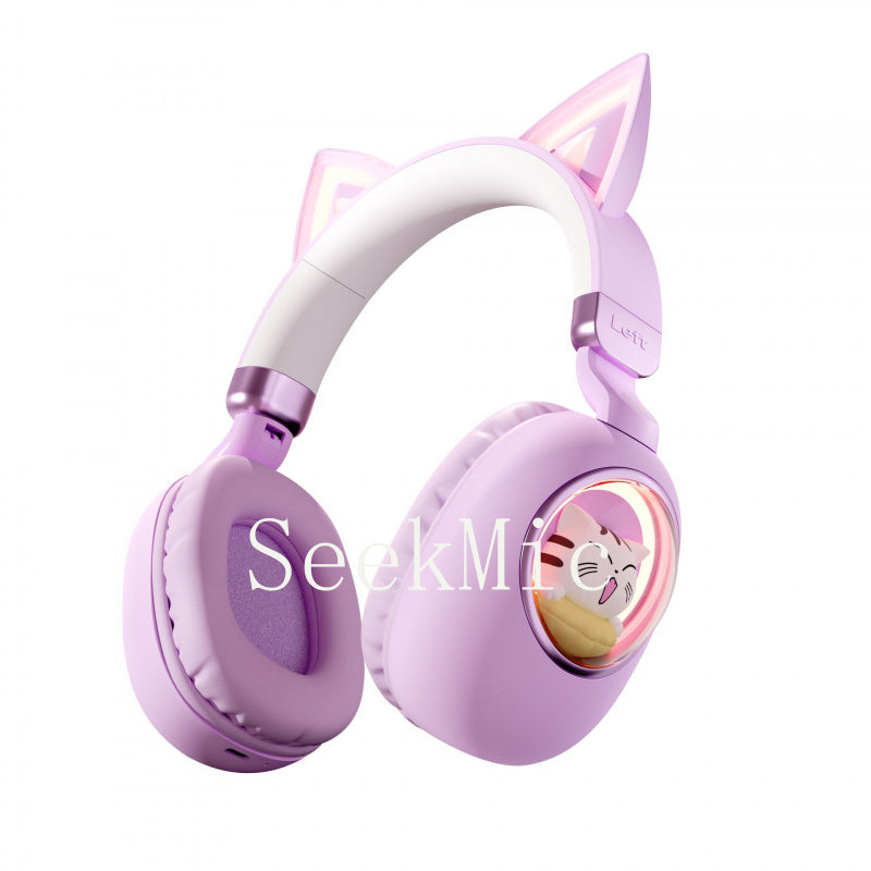 Cartoon Cat Head-mounted Bluetooth Wireless Earphones Long Battery Life Support Customization Cat Ear Cute Cat Ear Design
