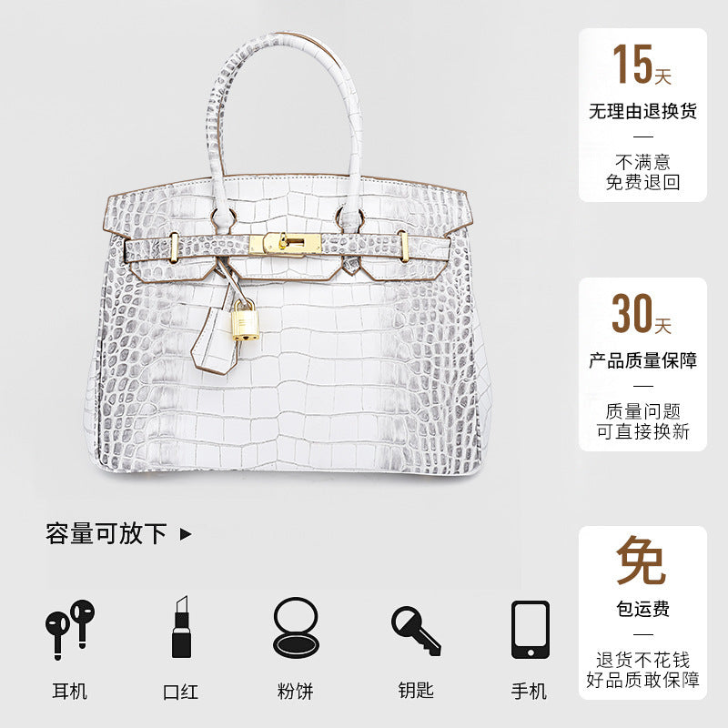 European and American New Style Platinum Bag Crocodile Pattern Women Genuine Leather High-end Fashion Women's Bag Single Shoulder Crossbody Large Capacity Handbag