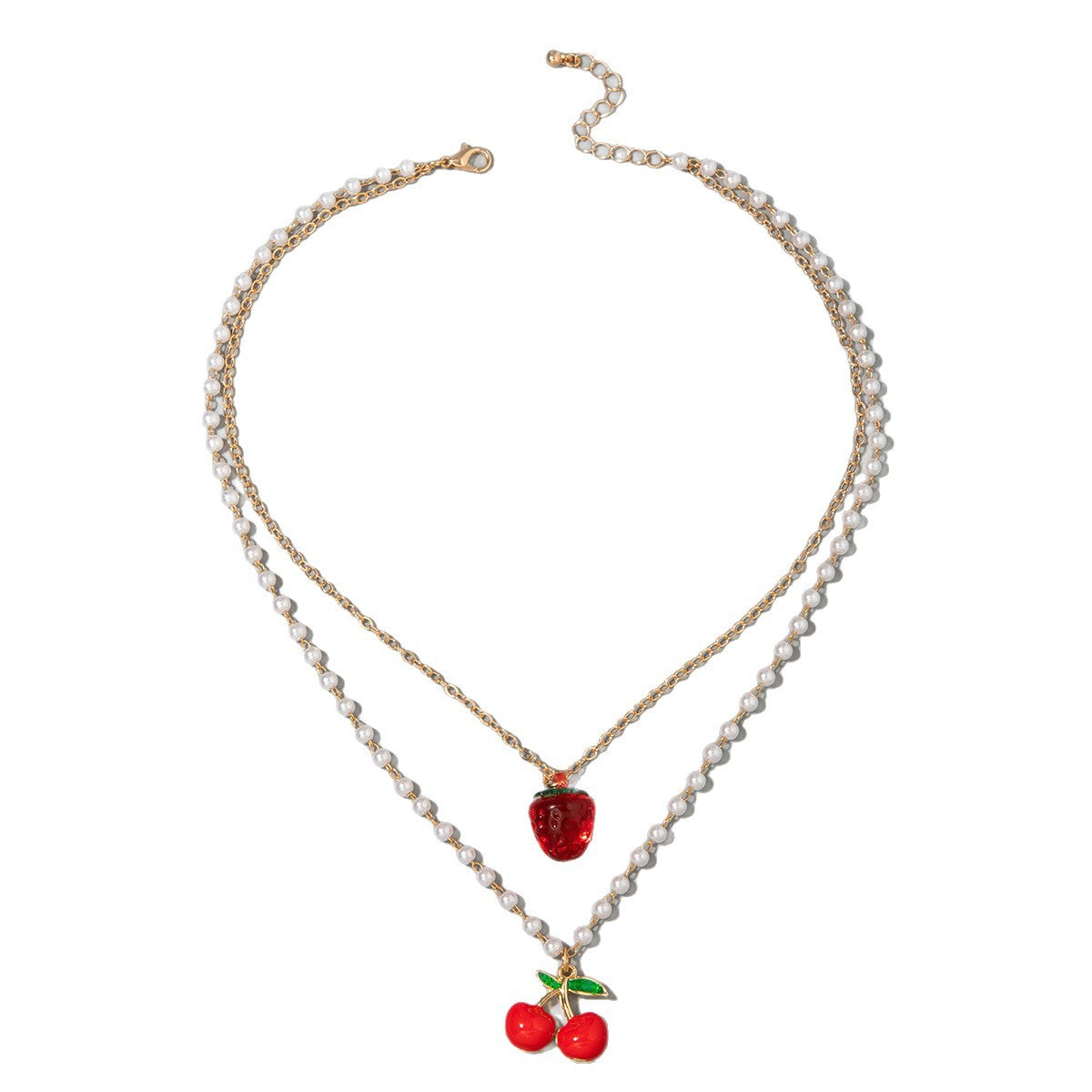 European and American Style Jewelry Light Luxury Imitation Pearl Cherry Necklace High-End Versatile Grass Multi-Layer Stacking Necklace Wholesale