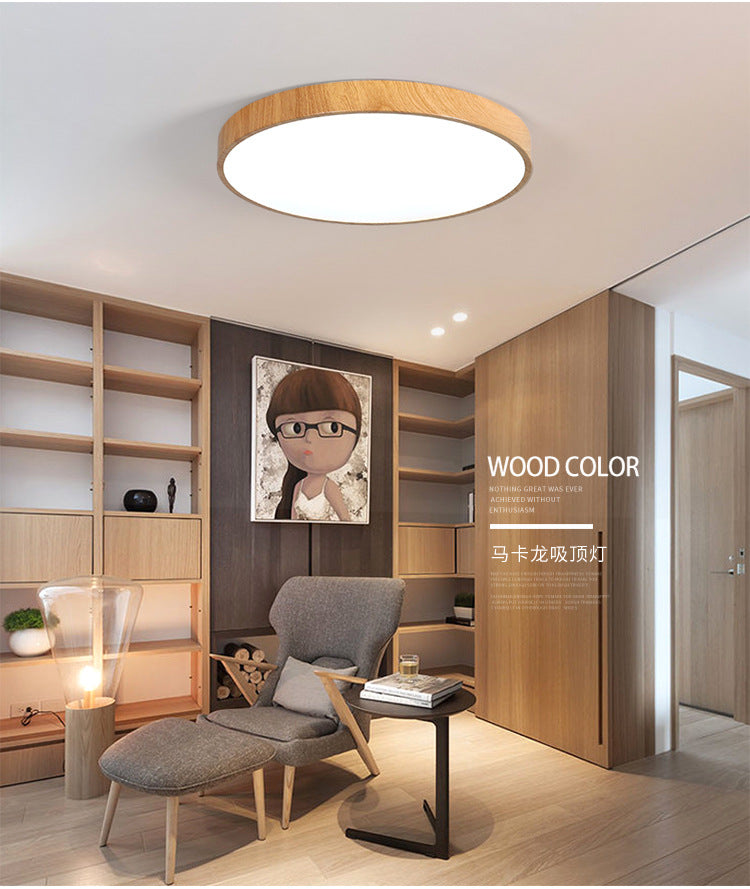 Nordic Ultra-Thin Imitation Wood Grain Ceiling Light Round Modern Minimalist led Room Bedroom Lamp Iron Art Balcony Living Room Lamp