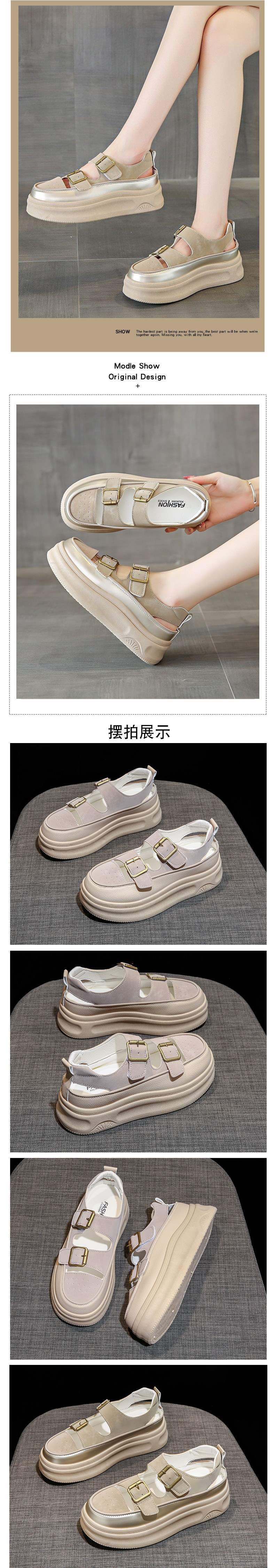 Women's Roman Closed-Toe Sandals2025Summer New Hollow Out Platform Wedge Thick Sole Height Increasing White Shoes Clogs