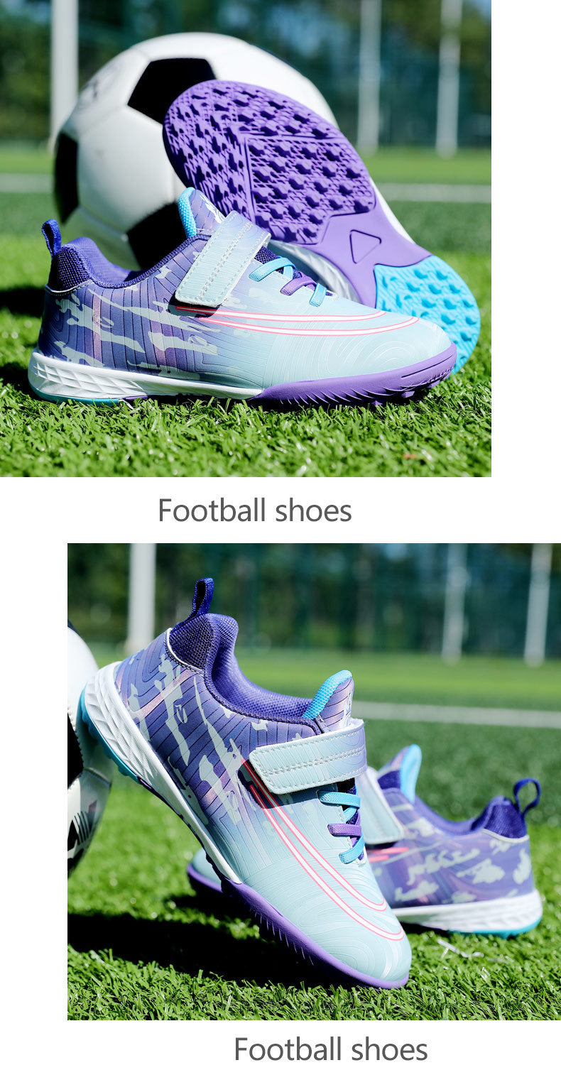 New Football Shoes for Men, Women, and Children, Imitation Leather Low-Top Anti-Collision Spike Magic Tape Grass Training Sports Shoes