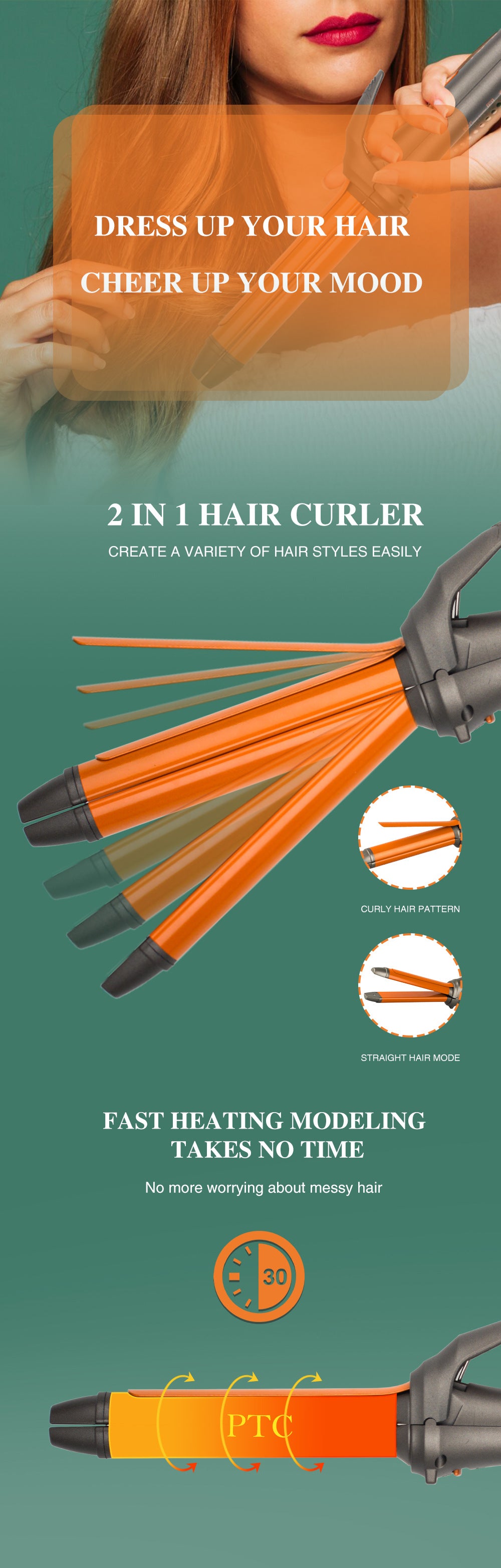 New 2-in-1 Curling Iron and Straightener Ceramic Plate Dry and Wet Dual-use Large Curling Bangs Hair Styling Tool