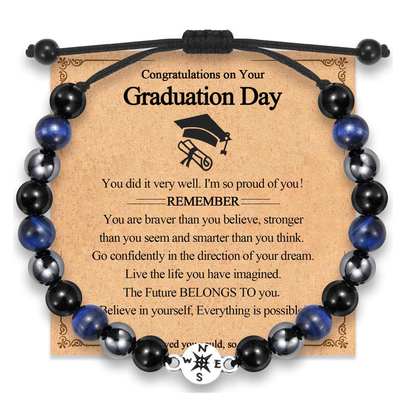 Student Graduation Commemorative Bracelet Handmade Braided Rope Gift Bracelet Tiger Eye Magnet Graduation Season Braided Compass Bracelet