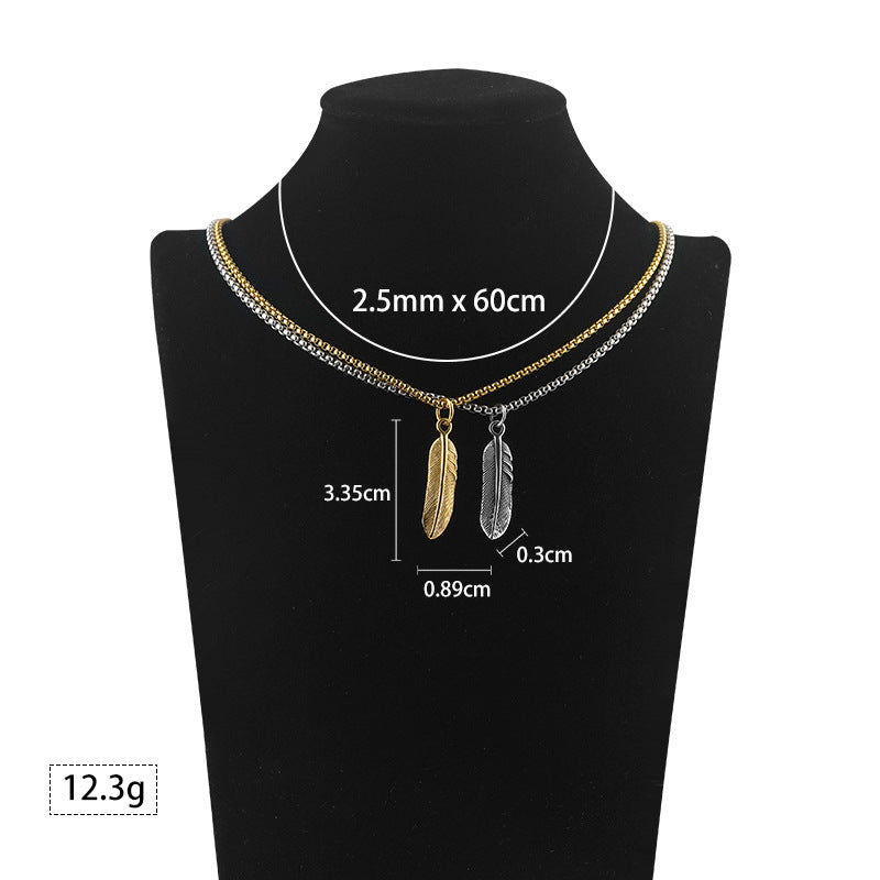 In Stock Stainless Steel Feather Personality Simple Necklace Niche ins Clavicle Chain Sweater Chain Titanium Steel Pendant