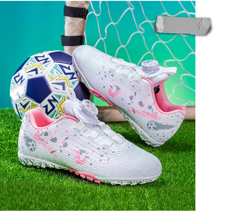 Rotating Button New Children's Soccer Shoes Girls' Spike Training Shoes Girls' Elementary School Sneakers Sports Shoes