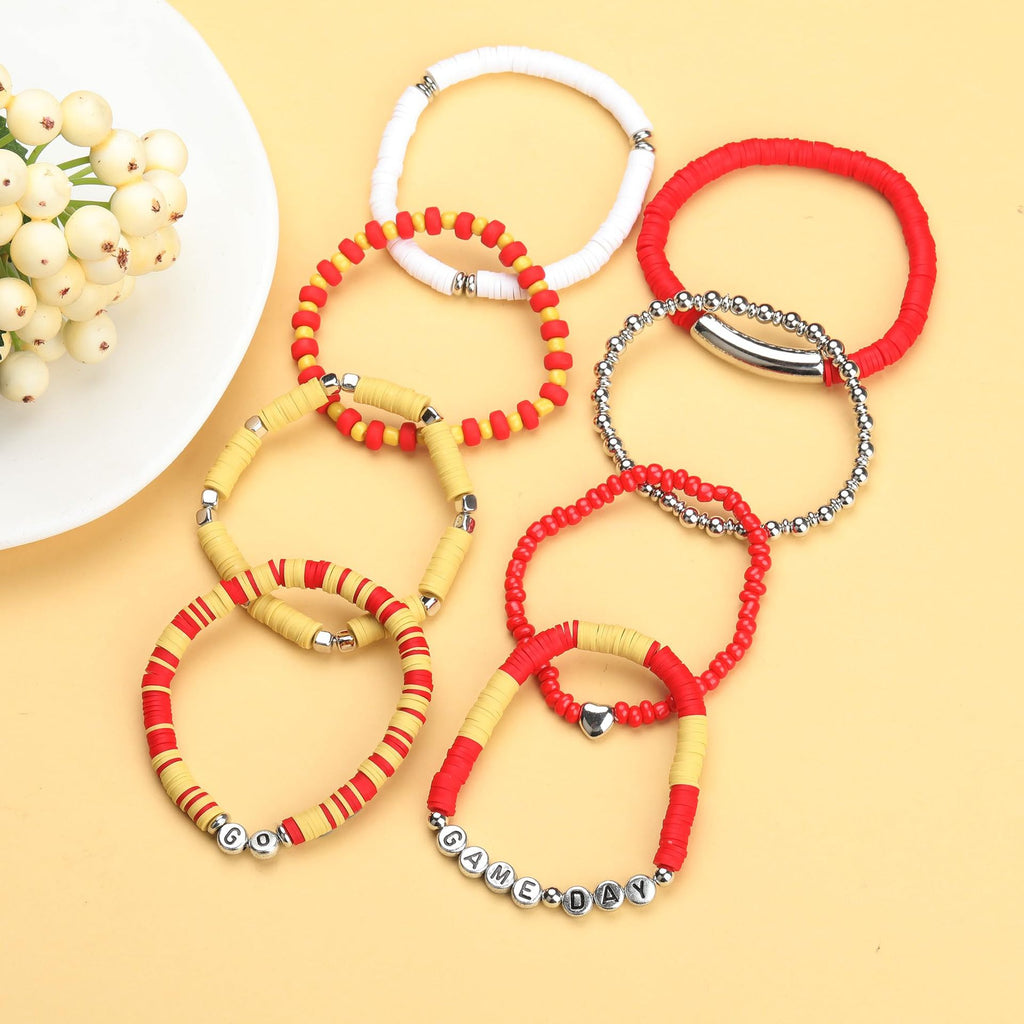 Game Day Soft Clay Bracelet Set Multi-layer Stackable Elastic Bracelet Super Bowl Game Day Football Bracelet