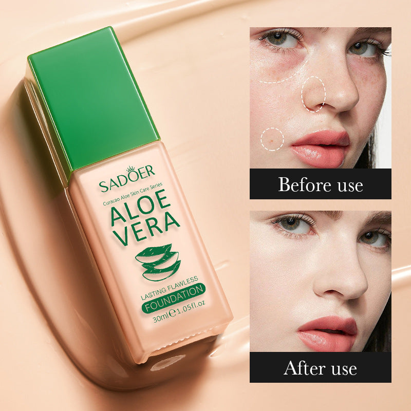 Full English Makeup SADOER Aloe Vera Foundation Liquid Long-lasting Clear Concealer Non-cakey  Wholesale