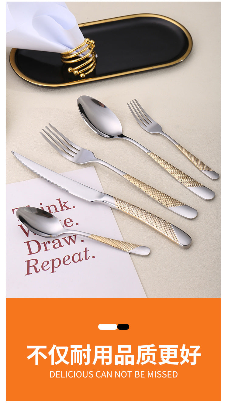 410Stainless Steel Star Diamond Western Steak Knife Fork Spoon Middle Eastern Titanium Coated Hotel Cutlery Knife Fork Spoon Partial Gold