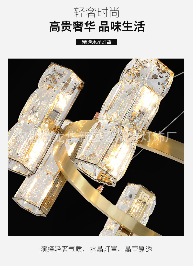 All-Copper Crystal Chandelier Post-Modern Minimalist Nordic Living Room Lamp Dining Room Chandelier Creative Bedroom Lamp Clothing Store Lighting