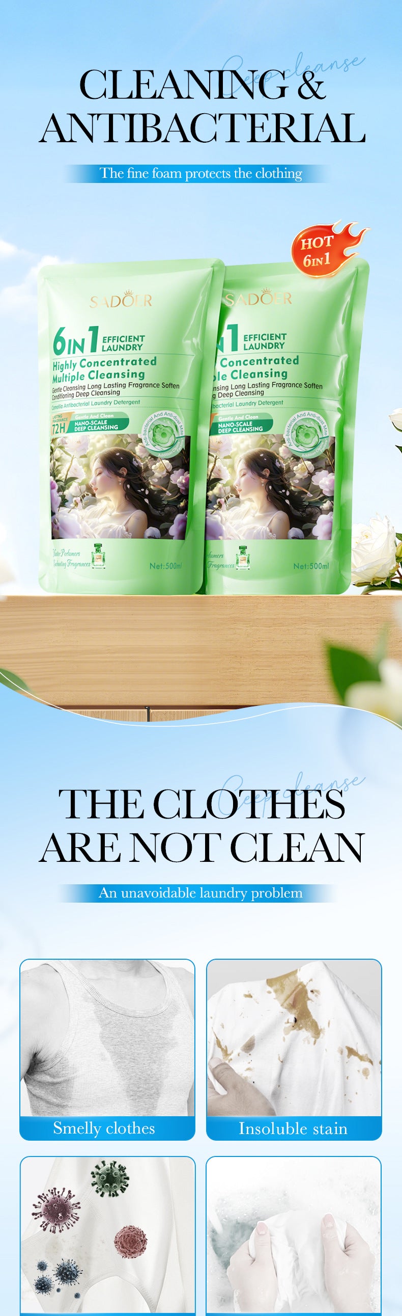 Cross-border Lavender Antibacterial Laundry Detergent500ml Fragrance Cleaning Clean Clothing Export Manufacturer Wholesale