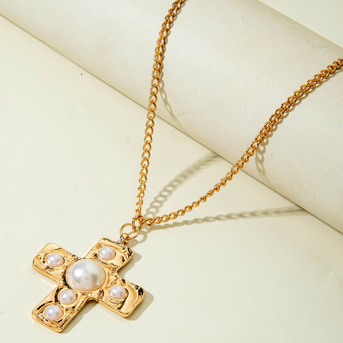 European and American Retro Hollow Diamond Cross Pendant Necklace Gothic Style Black Layered Wear Y Type Necklace