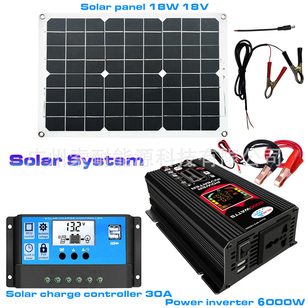 12V Solar Energy Kit System: Inverter 30A Controller 18W Solar Panel Solar System