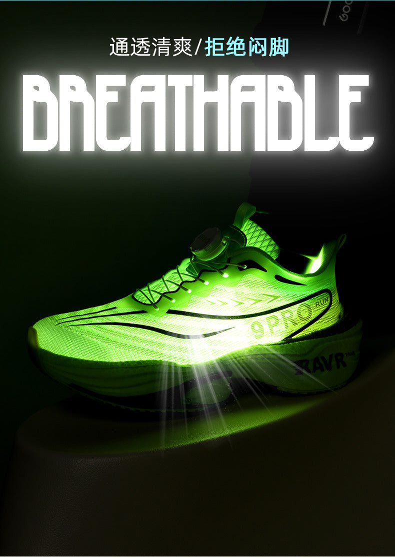 2025Autumn Winter New Double Mesh Comfortable Knob Buckle Sports Shoes Parent-Child Super Soft Sole Carbon Plate Wear-Resistant Running