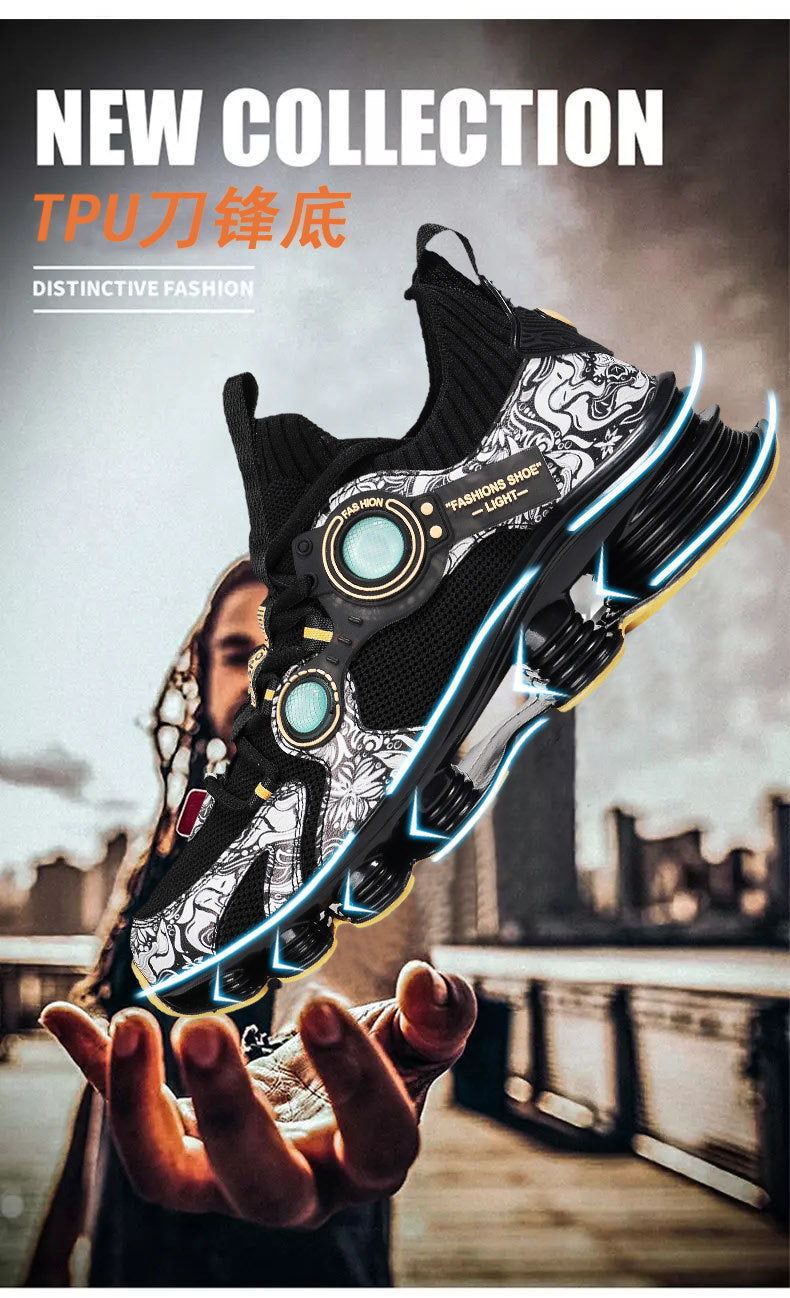 Blade Rebound Men's Shoes Mesh Breathable Running Shoes Youth Trendy Versatile Height Increasing Shock Absorption Sports Shoes