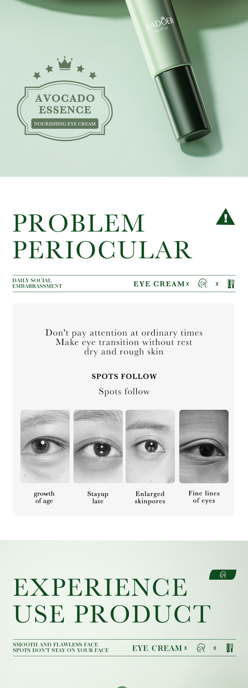 Avocado Eye Cream20g SADOER Moisturize and Improve Dark Circles, Eye Wrinkles, and Eye Bags Cross-Border Wholesale