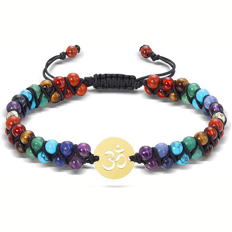 Tiger Eye Stone Double Row Bracelet Natural Stone Beaded Lucky Tree Pendant Bracelet Woven Double Layer Beaded Crystal Bracelet