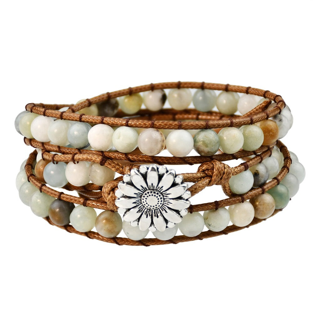 Bohemian Multi-layer Vintage Bracelet Natural Tiger Eye Stone Hand-woven Bracelet for Women Ethnic Style Woven Bracelet