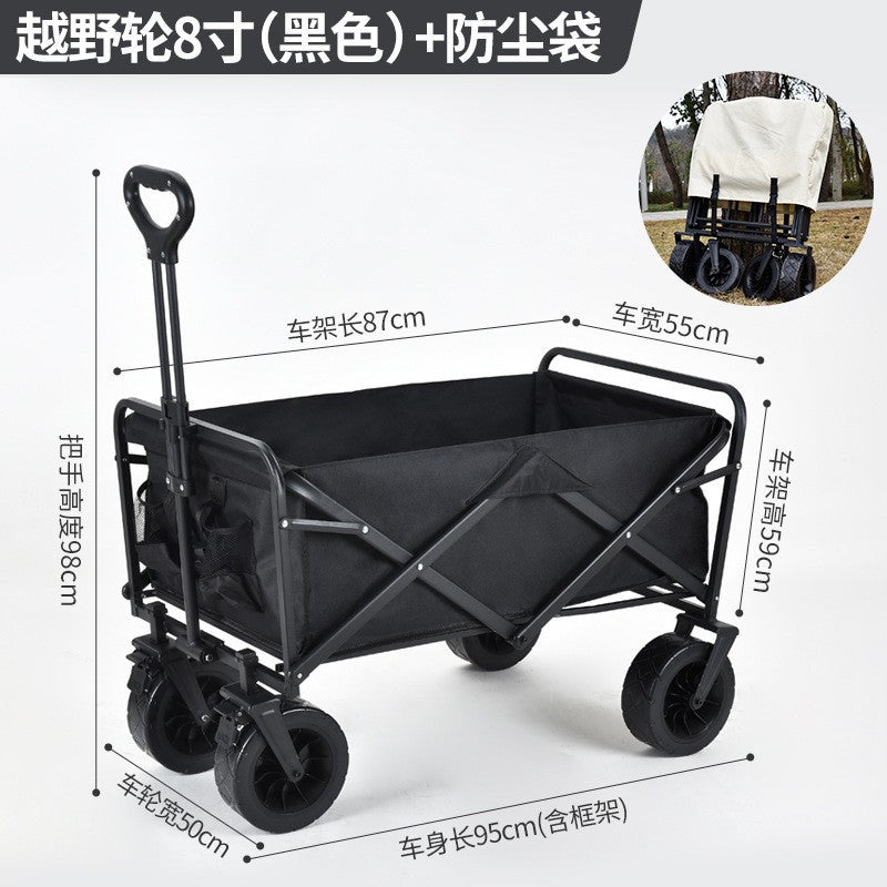 Outdoor Camping Hand-Pulled Stall Cart Reinforced Rear-Opening Picnic Can Be Used at Home with Liftable Table Board Camp Cart Off-Road Wheels