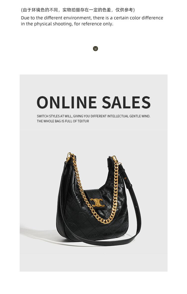 Niche Retro Underarm Bag for Women New Genuine Leather Autumn Winter Fashion Arc de Triomphe Cowhide Bucket Bag Versatile Crossbody Bag