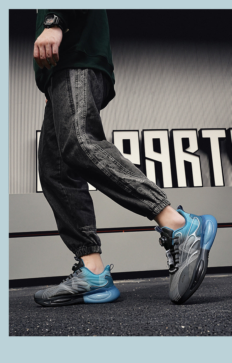 2025Hot-Selling Casual Leather Lightweight Rotating Button Running Shoes for Men with Popcorn Sole, Shock Absorption Sports Shoes