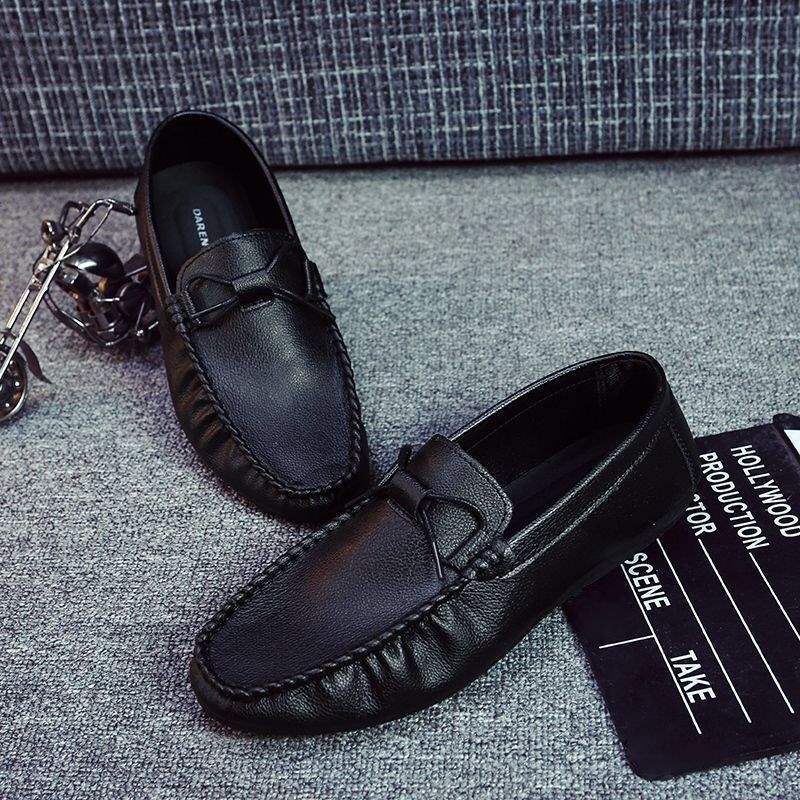 Beanie Shoes Men's New Casual Leather Shoes Men's Breathable Soft Leather Lazy Shoes Student Slip-On Men's Driving Shoes