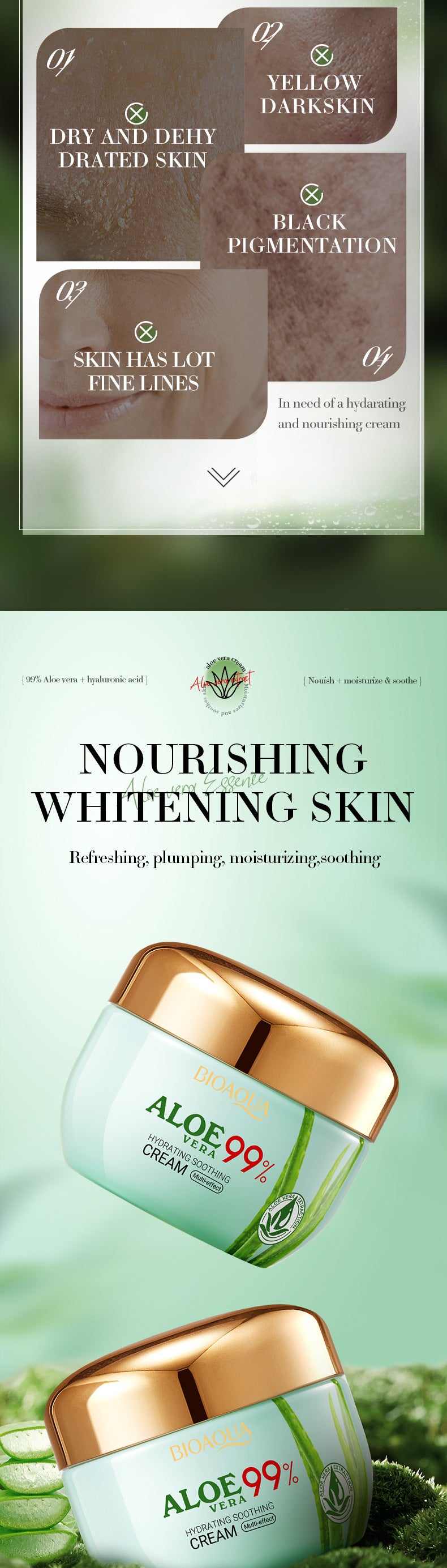 Aloe Vera Face Cream50g BIOAOUA Hydrating, soothing, and nourishing skin moisturizing cream for  foreign trade wholesale