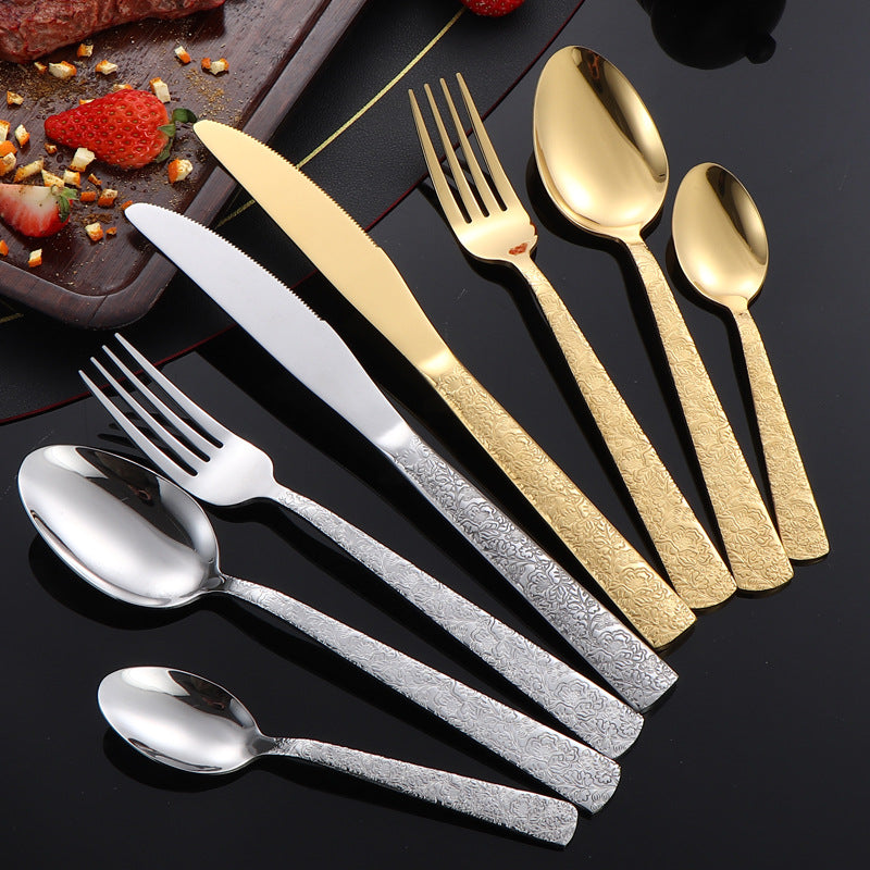 410Stainless Steel Tableware Restaurant Embossed Pattern Knife Fork Spoon24Western Steak Knife and Fork Set