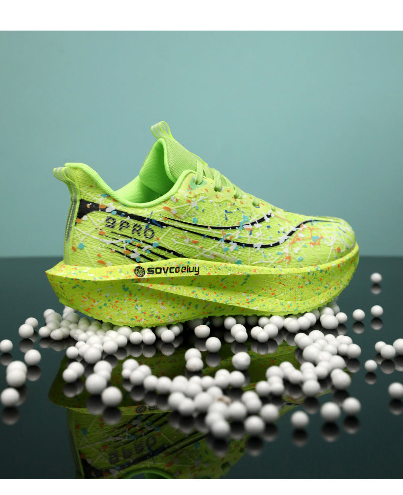 Autumn New Fluorescent Parent-Child Fashion Casual Sports Shoes with Real Carbon Plate High Elasticity Cushioning Outdoor Running Shoes