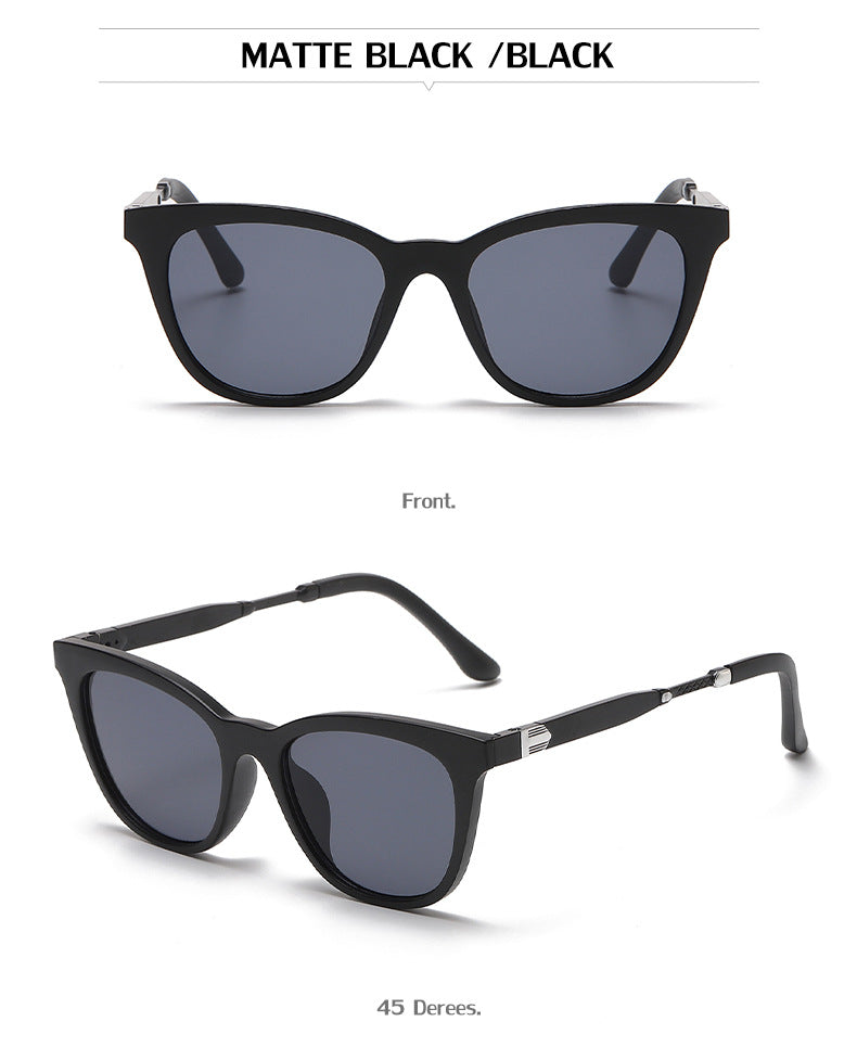 Aluminum-magnesium Spring Mirror Leg Cat Eye Sunglasses Men UV Protection ins Large Frame Sunglasses for Women with High-End Feel