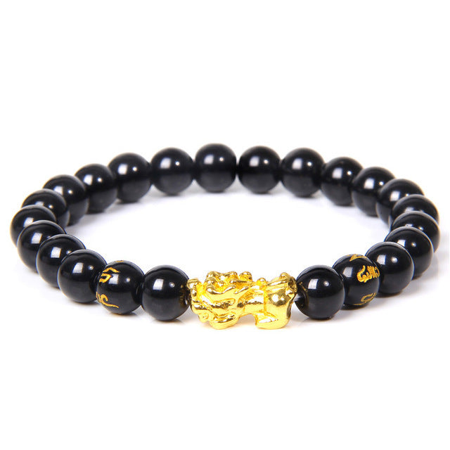 Vietnam Sand Gold Pixiu Bracelet for Men and Women Imitation3D Hard pure gold99Obsidian Wealth-Attracting Pichu Buddha Bead Jewelry Long-Lasting Color