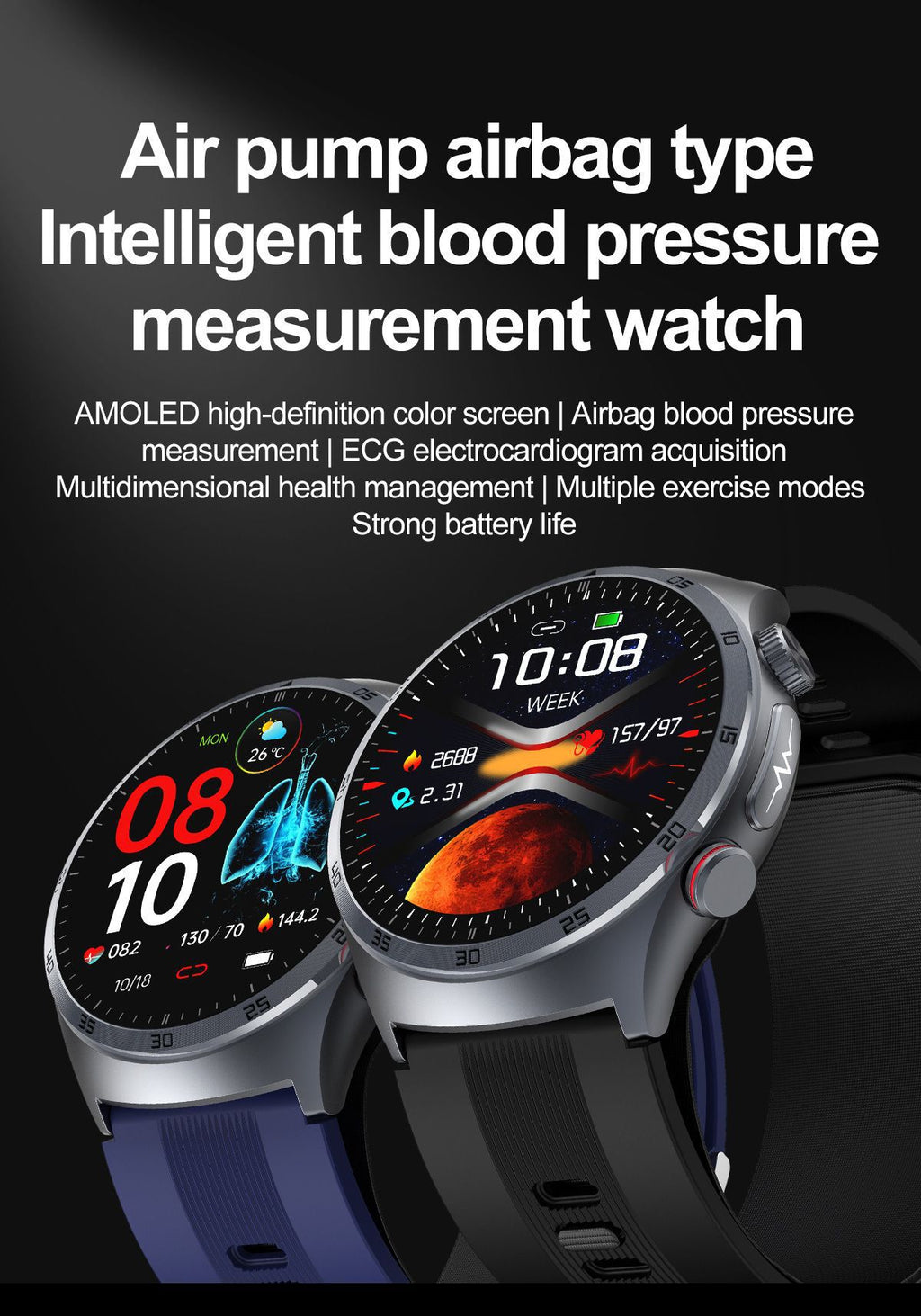 S26Air Pump Blood Pressure Smart Watch Blood Sugar Blood Oxygen Bluetooth Call Heart Rate Monitoring Air Pump Blood Pressure Watch S22