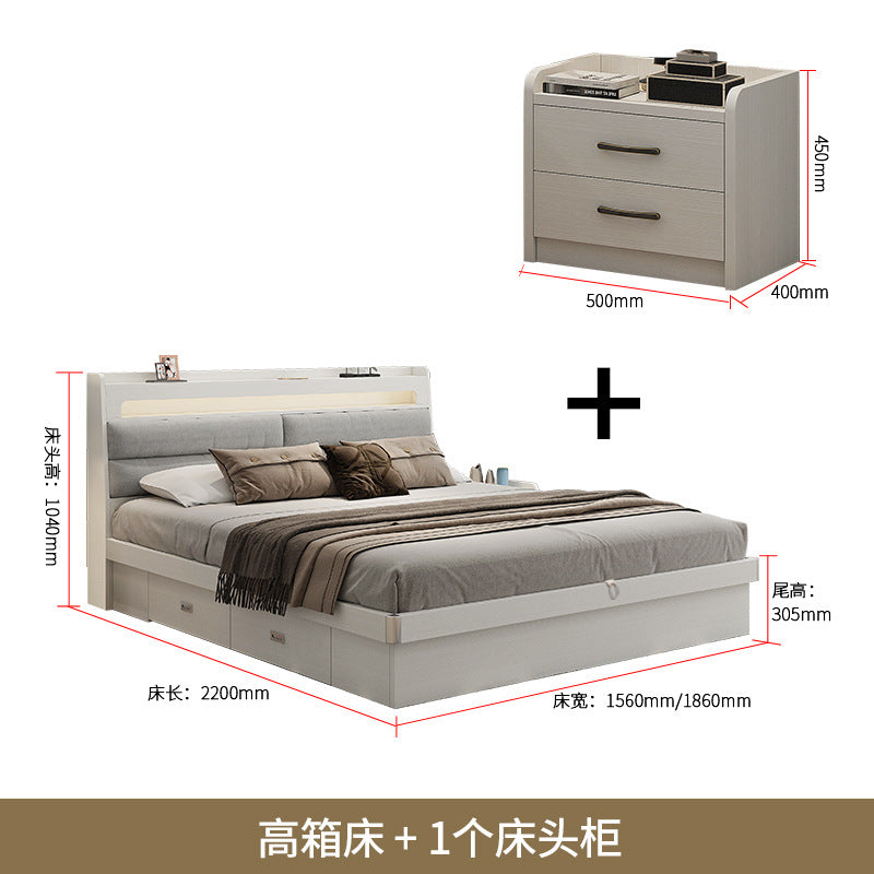 Custom Fabric Bed1.5Small Apartment Master Bedroom Soft Pack Technology Fabric Double Bed Simple Solid Wood Storage Bed Organizer