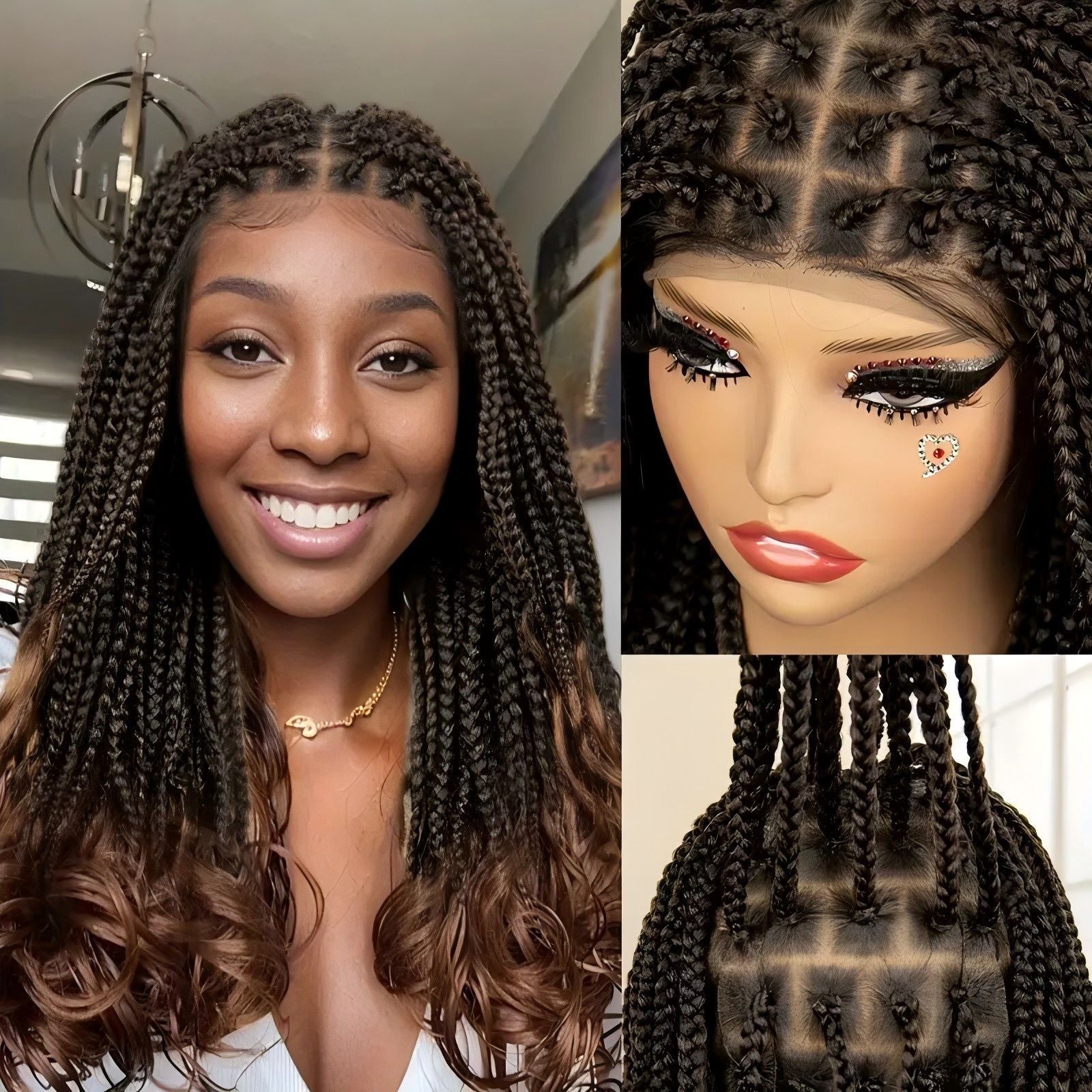 Cross-Border Hot-Selling French Curl Full Lace Hand-Woven Three-Strand Braid Women's Wig Braid hair Headband Style