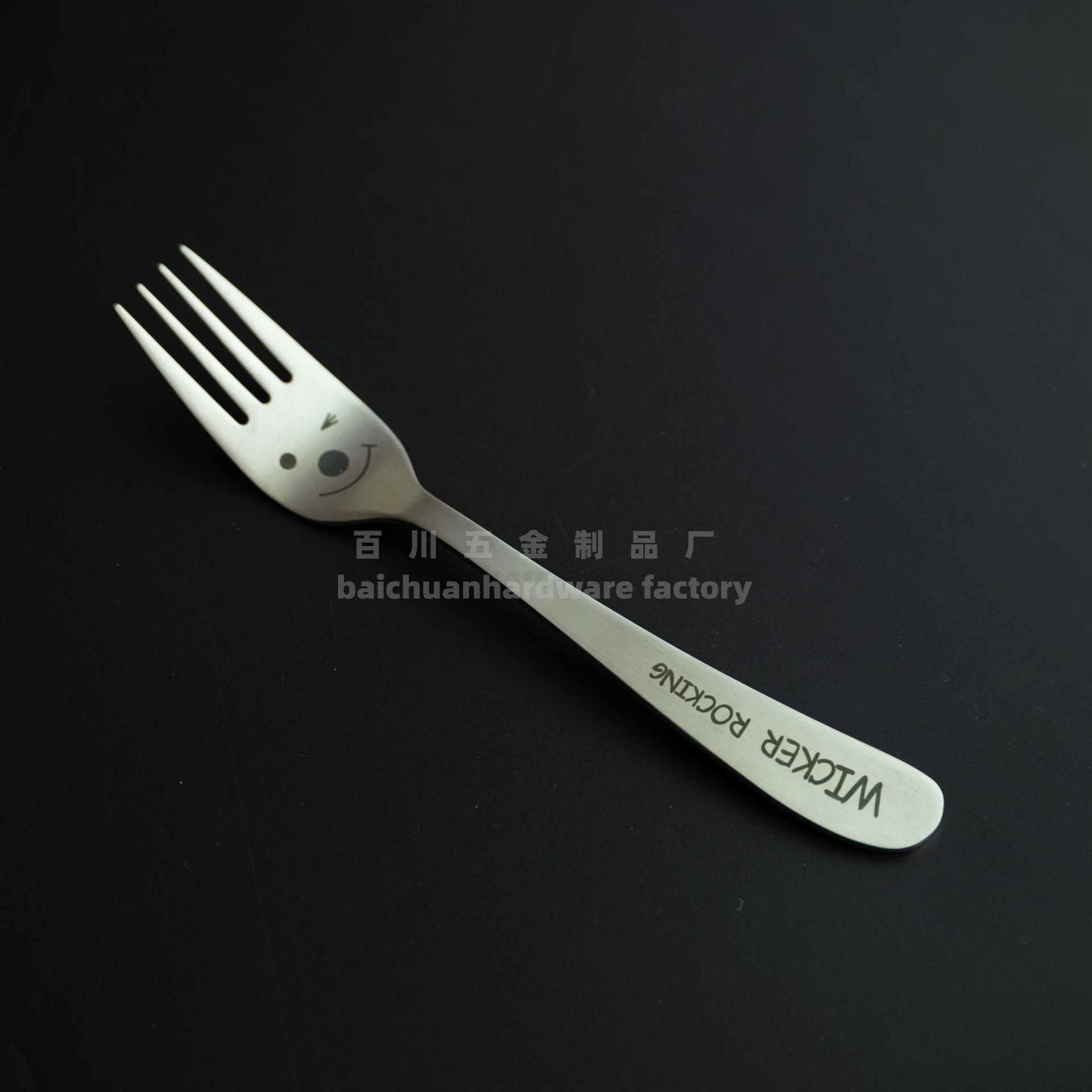 304Stainless Steel Creative Smiley Face Slanted Handle Laser Spoon Chopsticks Fork Student Tableware Full Set Gift Children's Tableware