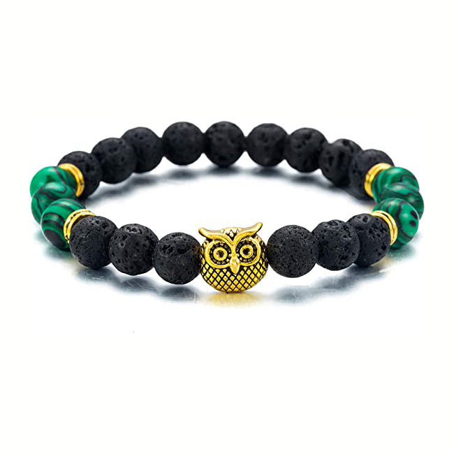 Men's Green Aventurine Volcanic Stone Bracelet8mm Bead Spacer Bracelet Tiger Eye Lapis Lazuli Volcanic Stone Owl Bracelet