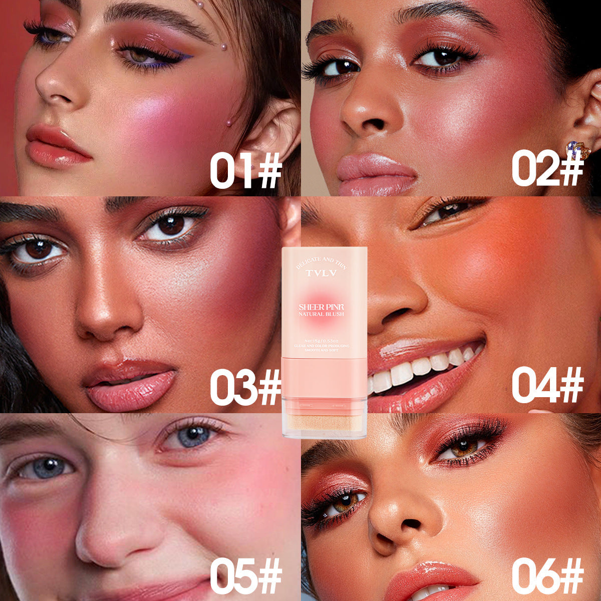 Matte Blush Cream15g Nude Six-Color Waterproof Gradient Blush Cream Version Daily Makeup