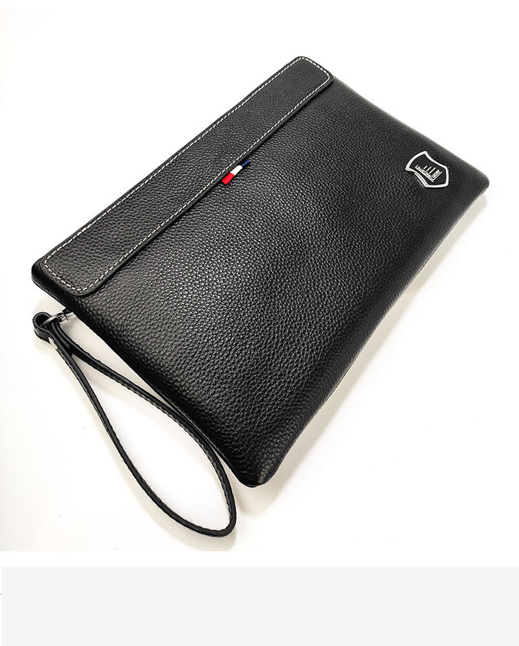 Business Commuting Genuine Leather Clutch Bag for Men, Casual Large Capacity Top Layer Cowhide Men's Handheld Wallet Phone Bag