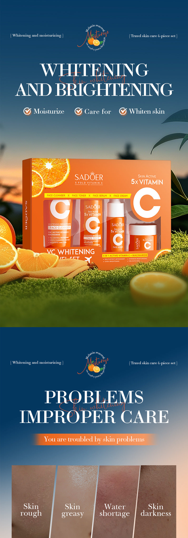 Five Dimensions in Full English C Whitening and Moisturizing Travel Size SADOER Cleansing and Moisturizing Set  Wholesale