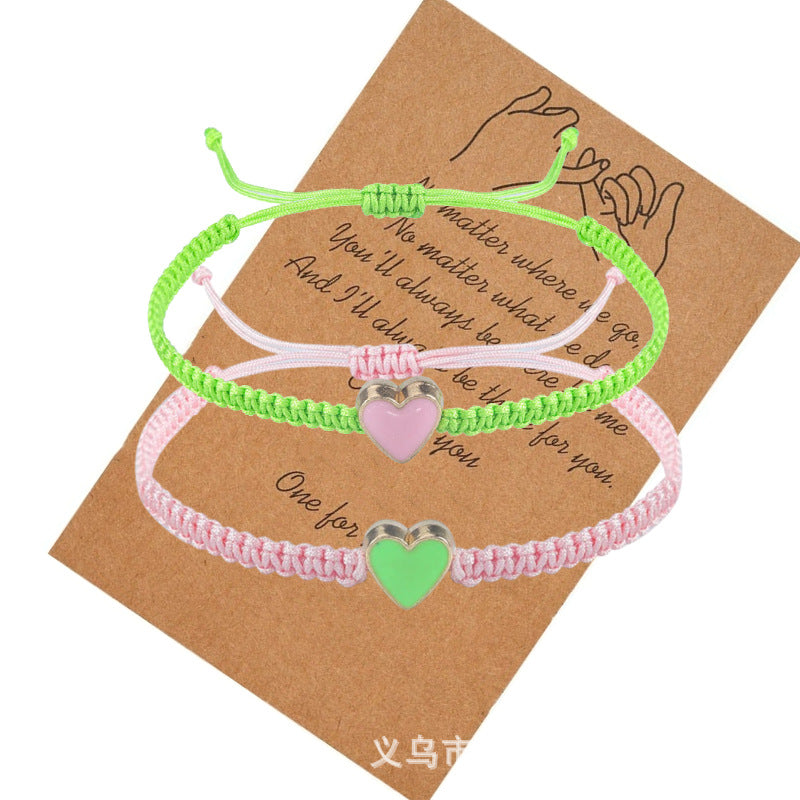 Valentine's Day Heart Bracelet Pair Gift High-end Colorful Woven Rope Card Stretchable Couple Woven Bracelet