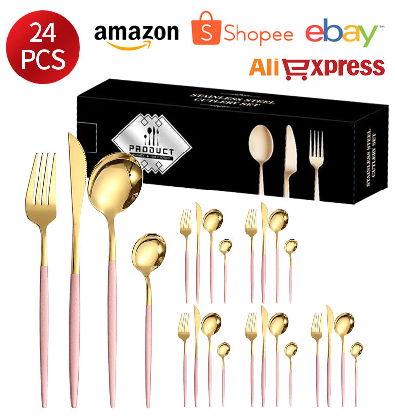 410Stainless Steel Cutlery Western Steak Knife Fork Spoon6People Serving Hotel Restaurant Portugal24Piece Suit